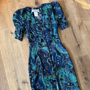 Vintage Geoffrey Craig Petites Button‎ Down Pattern Dress size 2